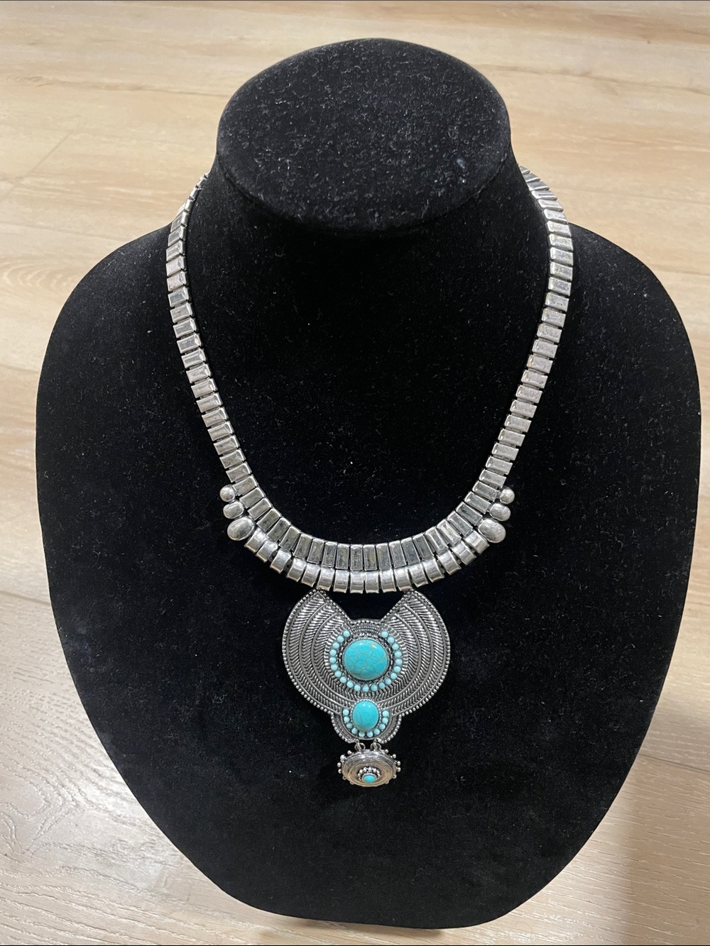 Silver-tone Turquoise Statement Necklace - Women Jewelry